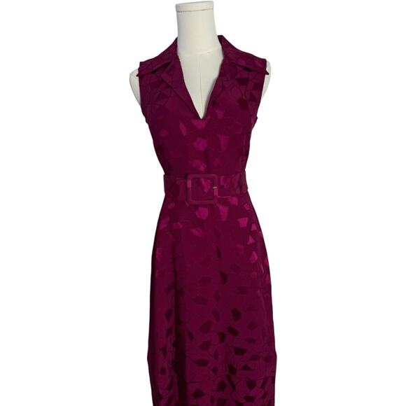 CO Spring Summer 2018 Sleeveless Belted Jacquard Midi Dress Magenta Size XS - Picture 3 of 16